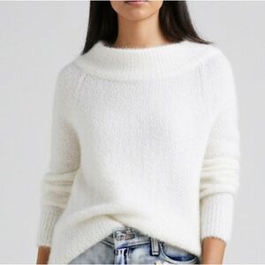 HP✨ Anthro Boucle Mock Turtleneck Fluffy Sweater Ivory Cream NWOT ✨ Alpaca wool